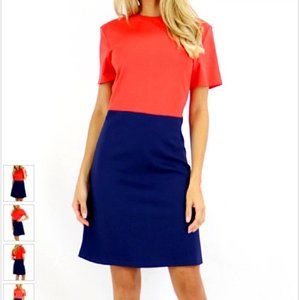 New, in package, orange and navy color block dress